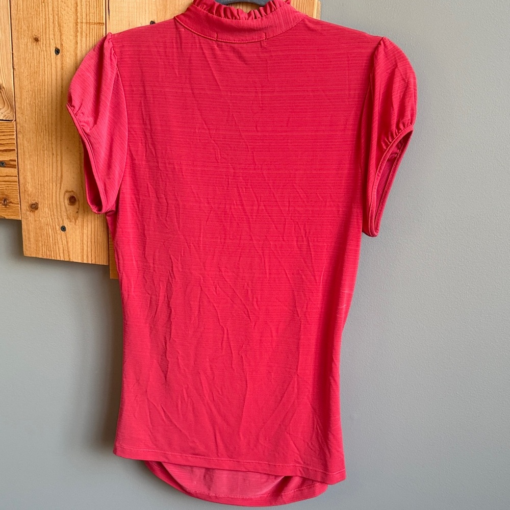 Pink Ruffle Front Short Sleeve Blouse - Picture 4 of 4